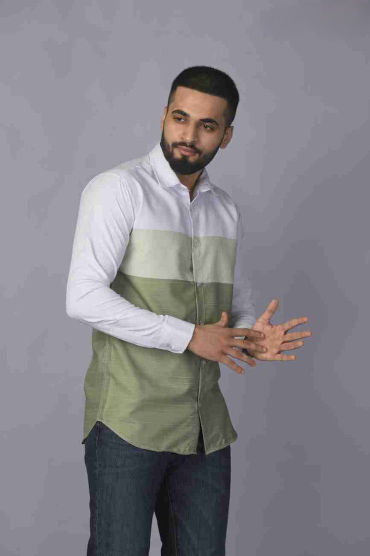 White & Green Shade Smart Men's Shirt - Full Sleeves, Slim Fit