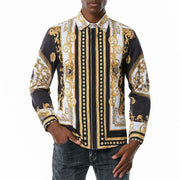 Men's Fashionable Gold Print Luxury Print Shirt