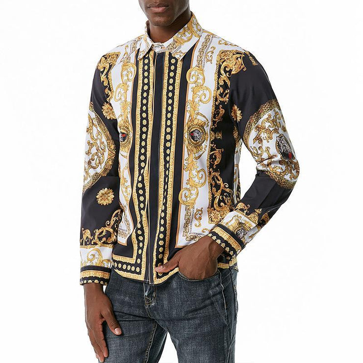 Men's Fashionable Gold Print Luxury Print Shirt