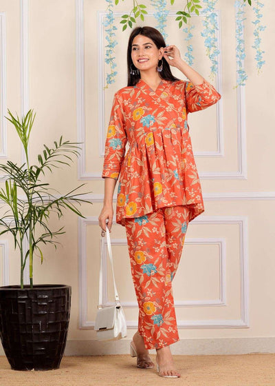 Designer Floral Printed Cotton Co-Ord set for Women with belt