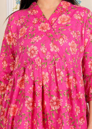 Designer Pink Floral Printed Cotton Co-Ord set for Women with belt