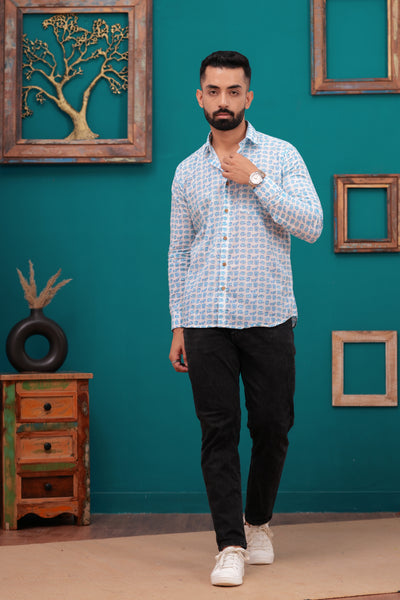 Men's Jaipur Cotton Shirt with Blue Elephant Print – Fun and Casual