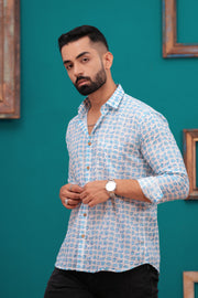 Men's Jaipur Cotton Shirt with Blue Elephant Print – Fun and Casual