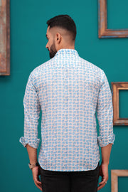 Men's Jaipur Cotton Shirt with Blue Elephant Print – Fun and Casual