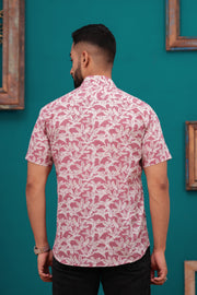 Men's Floral Print Jaipur Cotton Shirt – Soft Pink with White Lily Motif