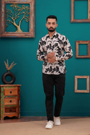 Men's Abstract Black and White Print Jaipur Full Sleeve Shirt – Artistic Design