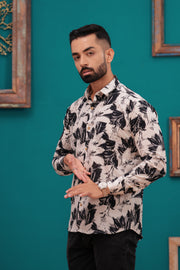 Men's Abstract Black and White Print Jaipur Full Sleeve Shirt – Artistic Design