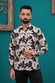 Men's Abstract Black and White Print Jaipur Full Sleeve Shirt – Artistic Design