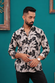 Men's Abstract Black and White Print Jaipur Full Sleeve Shirt – Artistic Design