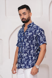 Men's Jaipur Blue Floral Print Shirt – Elegant White Botanical Design