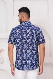 Men's Jaipur Blue Floral Print Shirt – Elegant White Botanical Design