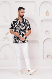 Men's Abstract Black and White Print Shirt – Bold Modern Design