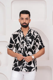 Men's Abstract Black and White Print Shirt – Bold Modern Design