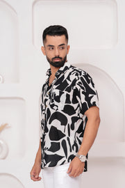 Men's Abstract Black and White Print Shirt – Bold Modern Design