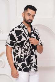 Men's Abstract Black and White Print Shirt – Bold Modern Design