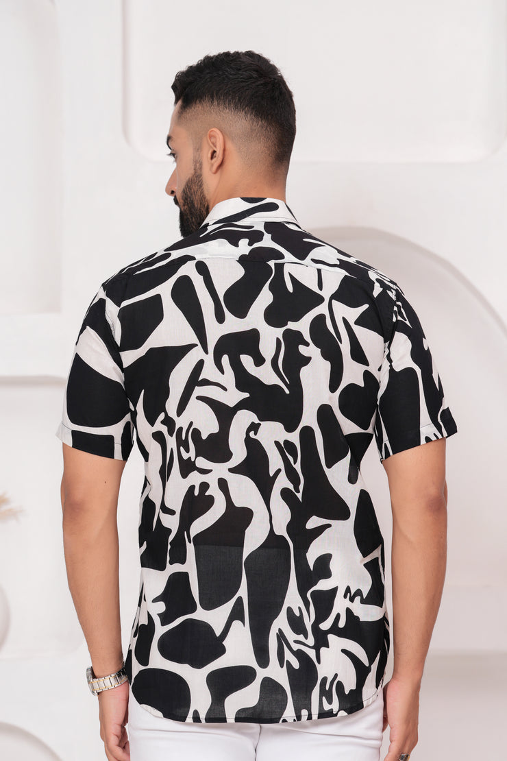 Men's Abstract Black and White Print Shirt – Bold Modern Design