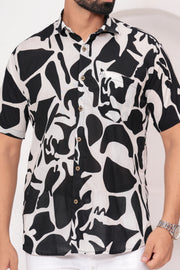 Men's Abstract Black and White Print Shirt – Bold Modern Design