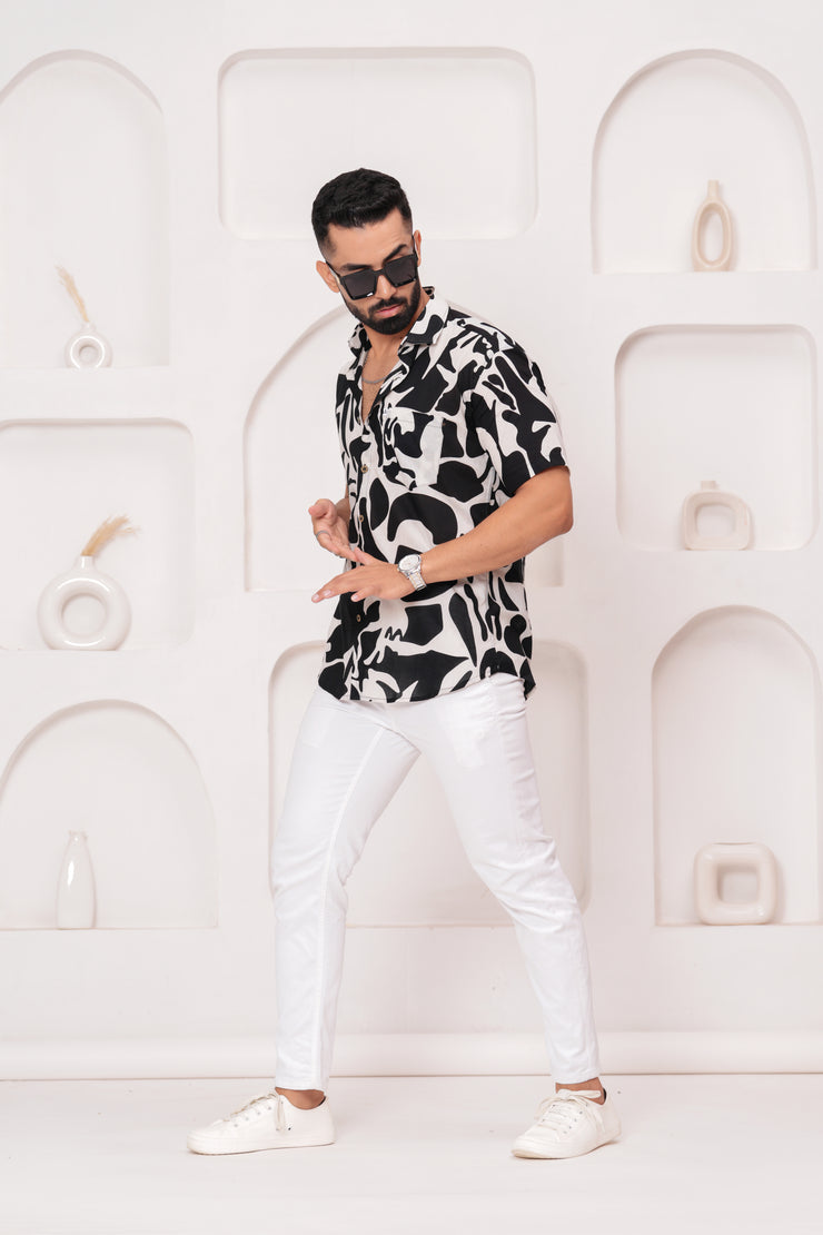 Men's Abstract Black and White Print Shirt – Bold Modern Design