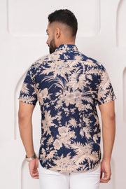 Men's Jaipur Navy Floral Print Shirt – Beige Botanical Design