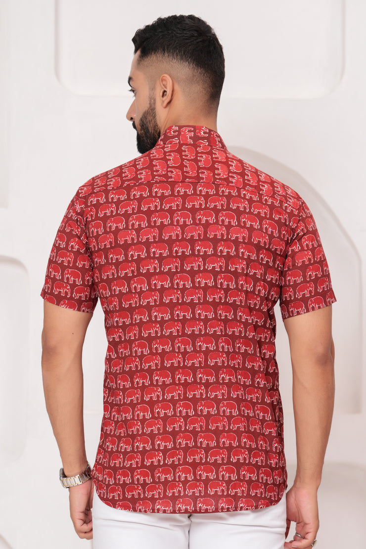 Men's Jaipur Red Elephant Print Shirt – Traditional Ethnic Design