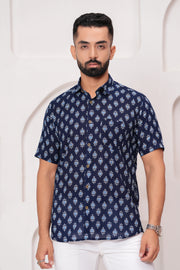 Men's Jaipur Indigo Print Shirt – Traditional Starburst Design