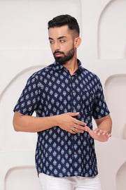 Men's Jaipur Indigo Print Shirt – Traditional Starburst Design