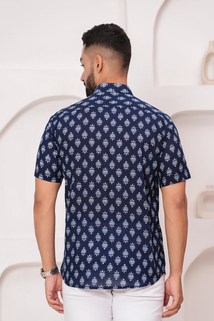 Men's Jaipur Indigo Print Shirt – Traditional Starburst Design