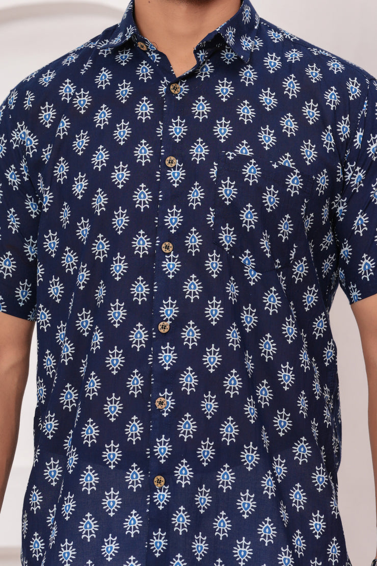 Men's Jaipur Indigo Print Shirt – Traditional Starburst Design