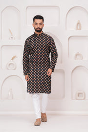 Men's Jaipur Black Kurta – Traditional Geometric Print