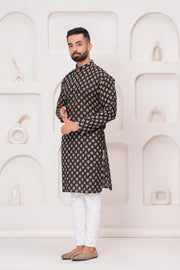 Men's Jaipur Black Kurta – Traditional Geometric Print