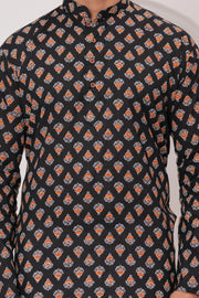 Men's Jaipur Black Kurta – Traditional Geometric Print