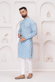 Men's Jaipur Blue Diamond Print Kurta – Traditional Pattern