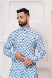 Men's Jaipur Blue Diamond Print Kurta – Traditional Pattern