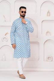 Men's Jaipur Blue Diamond Print Kurta – Traditional Pattern