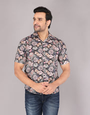 Men's Floral Print Paradise Short Sleeve Shirt in Pastel Tones