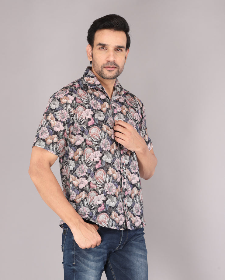 Men's Floral Print Paradise Short Sleeve Shirt in Pastel Tones