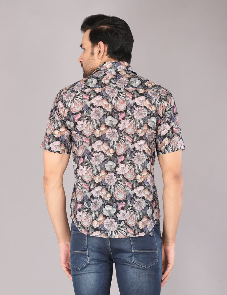 Men's Floral Print Paradise Short Sleeve Shirt in Pastel Tones