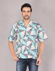 Men's Geometric Pattern Short Sleeve Button-Up Oversized Shirt