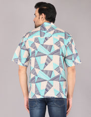 Men's Geometric Pattern Short Sleeve Button-Up Oversized Shirt