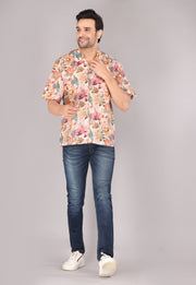 Men's Colorful Autumn Leaves Print Short Sleeve Shirt