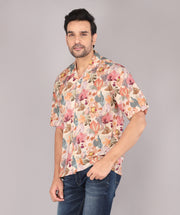 Men's Colorful Autumn Leaves Print Short Sleeve Shirt