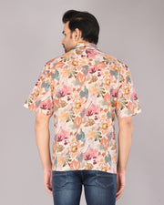 Men's Colorful Autumn Leaves Print Short Sleeve Shirt