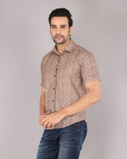 Men's Classic Beige Printed Short Sleeve Shirt