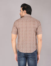 Men's Classic Beige Printed Short Sleeve Shirt