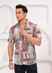 Men's Earthy Patchwork Print Short Sleeve Casual Shirt