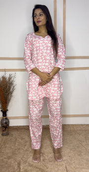 Pink Baby Elephant printed Cotton Co-Ord set