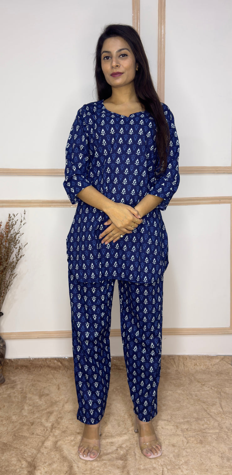 Indigo hand block printed Cotton Co-Ord set