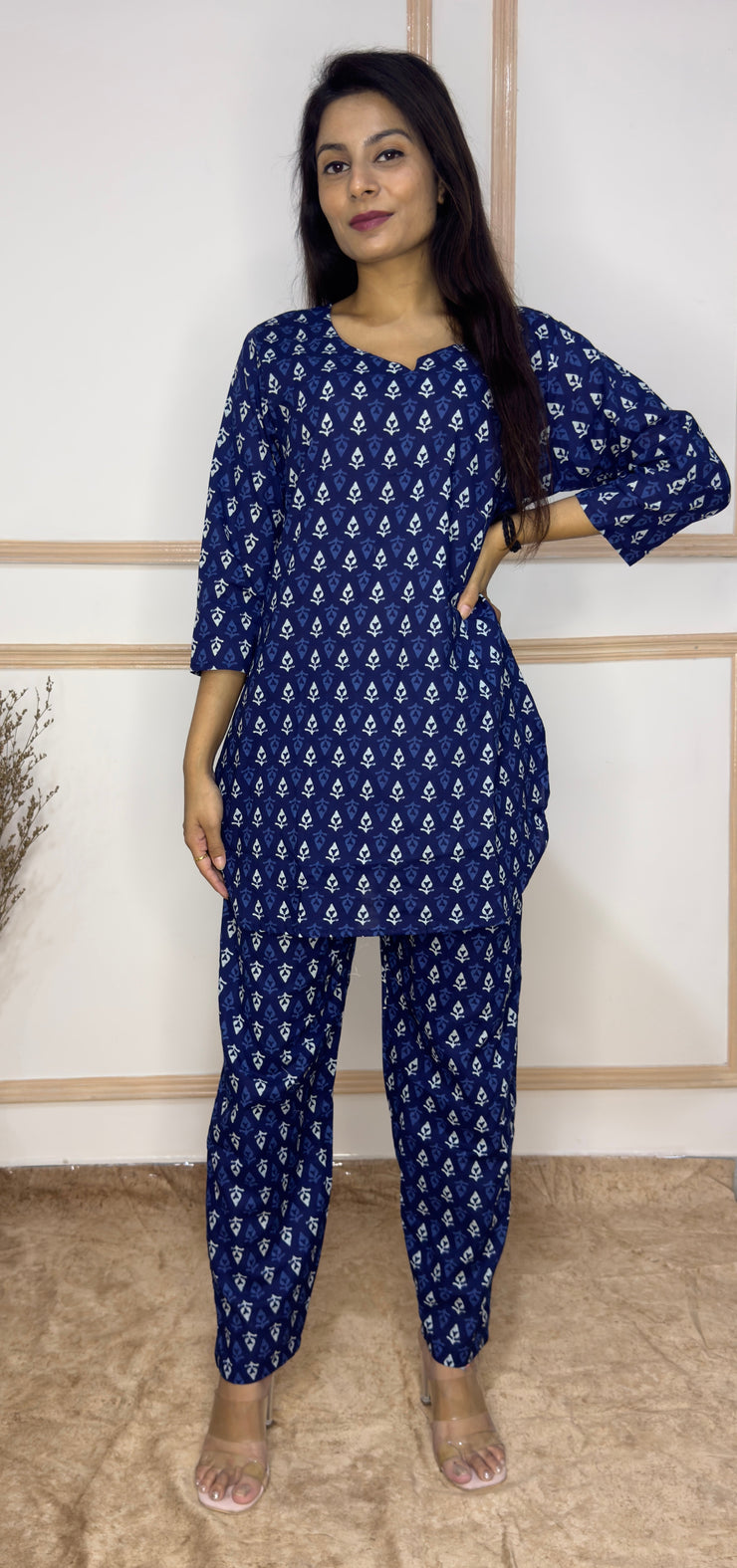 Indigo hand block printed Cotton Co-Ord set