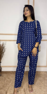 Indigo hand block printed Cotton Co-Ord set