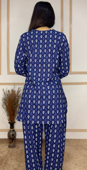 Indigo hand block printed Cotton Co-Ord set